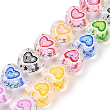 Handmade Lampwork Beads Strands, Heart, Mixed Color, 12x12x6mm, Hole: 0.7mm, about 30pcs/strand, 13.39''(34cm)