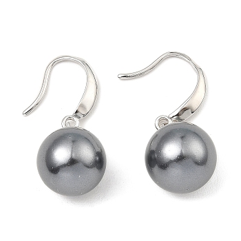 Shell Pearl Round Beaded Dangle Earrings, Rhodium Plated 925 Sterling Silver Earrings, Real Platinum Plated, 29x12~12.5mm