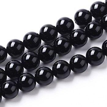 Natural Agate Beads Strands, Dyed, Round, Black, 8mm, Hole: 1.4mm, about 50pcs/strand, 15.75 inch(40cm)