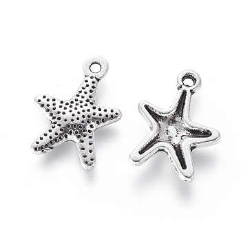 Tibetan Style Alloy Starfish/Sea Stars Pendants, Antique Silver, Lead Free & Cadmium Free & Nickel Free, 16x12mm, Hole: 1mm