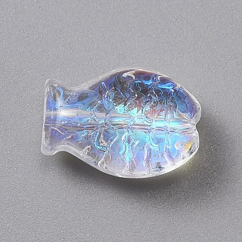 Electroplate Glass Beads, AB Color Plated, Fish, Colorful, 10x14x6mm, Hole: 0.8mm