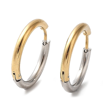 Ion Plating(IP) Two Tone 304 Stainless Steel Huggie Hoop Earrings, with 316 Surgical Stainless Steel Pins for Women, Golden & Stainless Steel Color, 10 Gauge, 20x21x2.5mm