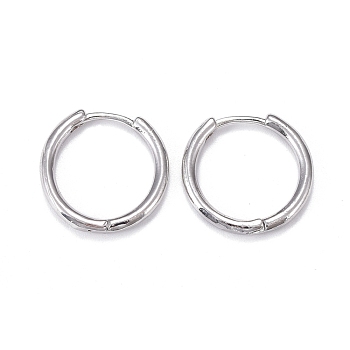 Brass Huggie Hoop Earrings, Long-Lasting Plated, Ring, Real Platinum Plated, 16.5~17x2mm, Pin: 0.9mm