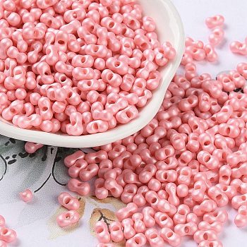 Glass Seed Beads, Opaque Colours Luster, Peanut, Pink, 5~6x2.5~3x3~3.5mm, Hole: 1~1.2mm, about 5000pcs/pound