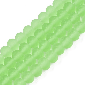 Transparent Glass Beads Strands, Faceted, Frosted, Rondelle, Lime, 8mm, Hole: 1mm, about 64~65pcs/strand, 40~41cm