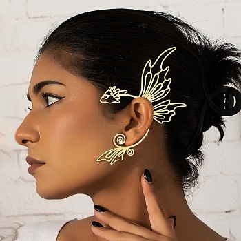 Iron Dragon Cuff Earring, Climber Crawler Around Non-piercing Earrings Fairy Hair Hanging , Golden, 155x60mm