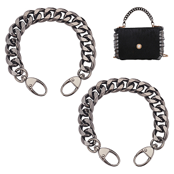 WADORN 2Pcs Aluminum Curb Chain Bag Handles, with Swivel Clasps, for Bag Replacement Accessories, Gunmetal, 29.5cm