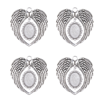 8Pcs Transparent Glass Pendants, with Tibetan Style Alloy Finding, Wing, Antique Silver, 69x65mm, Hole: 6mm