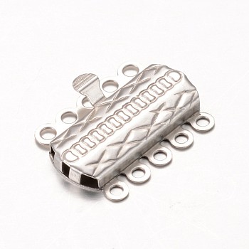 Tarnish Resistant 304 Stainless Steel Multi-Strand Box Clasps, Rectangle, Stainless Steel Color, 19.5x14.5x2.8mm, Hole: 1.5mm