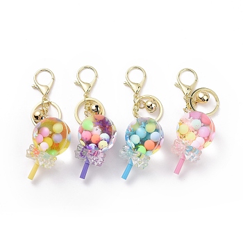 Acrylic Candy Keychain, with Zinc Alloy Lobster Claw Clasps, Iron Key Ring and Brass Bell, Mixed Color, 12.5cm