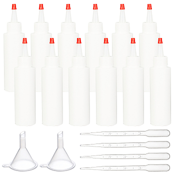 BENECREAT Column PE Plastic Squeeze Bottle, Liqiud Bottle, with Plastic Funnel Hopper & Dropper, White, 38x160mm, Capacity: 100ml(3.38 fl. oz), 12pcs
