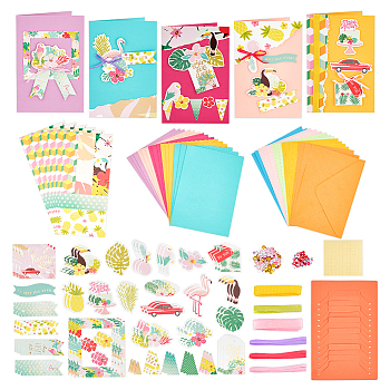 DIY Teachers' Day Theme Envelope & Card Kids Craft Kits, including Envelope, Paperboard and Rectangle Konfetti, Silk Ribbon, Rhinestone and Paper Accessories, Mixed Color, 180x125x0.4mm