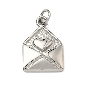 304 Stainless Steel Pendants, Stainless Steel Color, Envelope with Heart Charm, 18x12.5x3mm, Jump Ring: 5x0.8mm, 3.4mm Inner Diameter