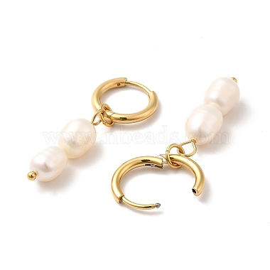 Ion Plating(IP) Double Natural Pearl Dangle Hoop Earrings(STAS-H175-27G)-2