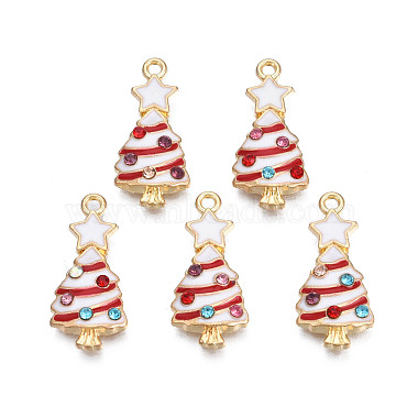 Light Gold Red Tree Alloy Rhinestone+Enamel Pendants