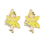 Rack Plating Alloy Enamel Pendants, Golden, Angel Charm, Yellow, 30.5x20x1.5mm, Hole: 1.8mm(FIND-A040-08B-01G)