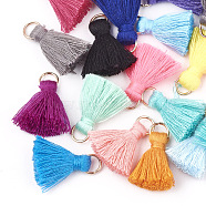 Polycotton(Polyester Cotton) Tassel Pendant Decorations, with Iron Findings, Light Gold, Mixed Color, 20~30x7~8mm, Hole: 5mm(X-FIND-S280-M)