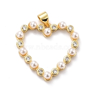 Eco-friendly Brass Micro Pave Cubic Zirconia Pendants, with Natural Pearl, Long-Lasting Plated, Real 18K Gold Plated, Cadmium Free & Lead Free, Hollow Heart, Floral White, 24x24.5x4mm, Hole: 4.5x3.9mm(KK-D066-25G-RS)