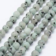 Natural Sesame Jasper/Kiwi Jasper Beads Strands, Frosted, Round, 6mm, Hole: 1mm, about 62pcs/strand, 15.3 inch(39cm)(G-F518-18-6mm)
