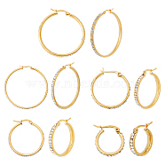 5 Pairs 5 Style Crystal Rhinestone Hoop Earrings, Vacuum Plating 202 Stainless Steel Earrings with 304 Stainless Steel Pins for Women, Golden, 18~40x3.5mm, Pin: 0.6mm, 1 Pair/style(EJEW-DC0001-24)