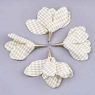 Iron Big Pendants, with Cotton, Flower with Gingham Pattern, Golden, Pale Goldenrod, 50~58x45~80mm, Hole: 1~4mm(X-FIND-T033-06L)