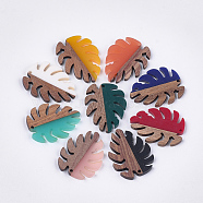 Resin & Walnut Wood Pendants, Tropical Leaf Charms, Monstera Leaf, Mixed Color, 37.5x30x3~3.5mm, Hole: 2mm(RESI-S358-57)