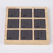 Wood Ring Displays, with Faux Suede, 9 Compartments, Square, Gray, 15x15x1.8cm(RDIS-E007-02A)