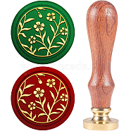 Wax Seal Stamp Set, Sealing Wax Stamp Solid Brass Head,  Wood Handle Retro Brass Stamp Kit Removable, for Envelopes Invitations, Gift Card, Flower Pattern, 83x22mm(AJEW-WH0208-796)