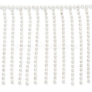 Glass Rhinestone Cup Chains, Tassel Chains, Wedding Dress Decorative Rhinestone Chains, Clear, 600~780x80x3mm(FIND-XCP0001-07)
