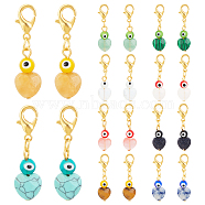 PandaHall Elite 20Pcs 10 Colors Natural Gemstone Pendant Decoration, with Zinc Alloy Lobster Claw Clasps, Iron Pins & Jump Rings, Mixed Color, 36mm, 2pcs/color(HJEW-PH0001-44)