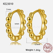 925 Sterling Silver Hoop Earrings, with S925 Stamp, Real 18K Gold Plated, 12x2mm(BO1095-3)