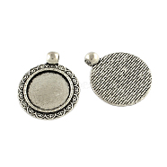 Tibetan Style Zinc Alloy Pendant Cabochons Settings, Lead Free & Cadmium Free, Flat Round, Antique Silver, Tray: 18mm, 31x25.6x2mm, Hole: 3.5mm, about 161pcs/500g(TIBEP-R334-274AS-RS)