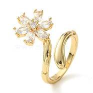 Bass Micro Pave Cubic Zirconia Ring, Long-Lasting Plated, Flower, Golden, US Size 6(16.5mm)(RJEW-Z033-16G)