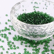 (Repacking Service Available) Glass Seed Beads, Transparent, Round, Dark Goreen, 12/0, 2mm, Hole: 1mm, about 12G/bag(SEED-C013-2mm-7B)