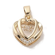 Brass Micro Pave Clear Cubic Zirconia Pendants, Long-Lasting Plated, Heart, Golden, 15x13x5.5mm, Hole: 4x3mm(KK-M275-45G)