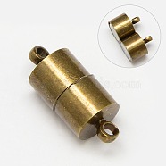 Brass Magnetic Clasps with Loops, Nickel Free, Column, Antique Bronze, 16x6mm, Hole: 1.5mm(KK-MC027-AB-NF)