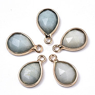Natural Amazonite Charms, with Light Gold Plated Brass Edge and Loop, Teardrop, Faceted, 14x9x4.5mm, Hole: 1.5mm(G-N326-50E)
