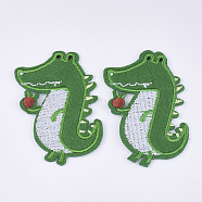 Computerized Embroidery Cloth Iron on/Sew on Patches, Appliques, Costume Accessories, Crocodile, Green, 60x45x1mm(FIND-T030-268)