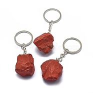 Natural Red Jasper Keychain, with Iron Chains and Alloy Key Rings, Nuggets, 89~97mm(KEYC-F030-J05)