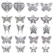 80Pcs 10 Styles Tibetan Style Alloy Charms, Butterfly, Antique Silver, 12~23x15.5~25x1.5~2mm, Hole: 1.4~2.5mm, 8pcs/style(TIBEP-SC0002-54)