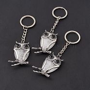 Owl Natural Quartz Crystal Pendant Keychain, with Alloy & Iron Findings, 10cm(KEYC-G056-01AS-07)