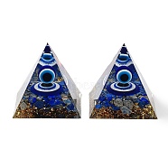 Evil Eye Orgonite Pyramid Resin Energy Generators, Reiki Natural Lapis Lazuli Chips Inside for Home Office Desk Decoration, 59.5x59.5x59mm(G-A100-02A)