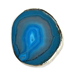 Natural Agate Coaster, Agate Slices, with Brass Edage, Nugget, Dodger Blue, 85~97x71~78x4~6mm(AJEW-NH0001-04G-01)