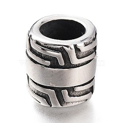 304 Stainless Steel European Beads, Large Hole Beads, Column, Antique Silver, 10x10mm, Hole: 6mm(STAS-O129-06AS)