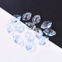 Transparent Glass Pendants, with Glitter Powder, Petal, Sky Blue, 19x12.5x5.5mm, Hole: 1mm(GLAA-L027-G04)