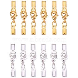 Brass&Alloy Clip Ends With Lobster Claw Clasps, Nice for Jewelry Making, Mixed Color, 33x5mm, 30set/color, 60set/box, Packaging Box: 7.4x7.2x1.7cm(KK-PH0034-23)