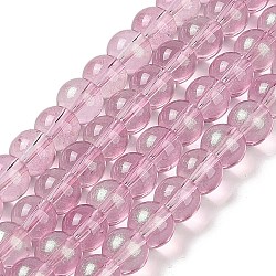 Glass Bead Strands, with Glitter Powder, Round, Hot Pink, 8x7.5mm, Hole: 1mm, about 105pcs/strand, 31.02''(78.8cm)(GLAA-K068-01B-07)
