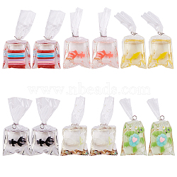 Goldfish Water Bag Resin Pendants, with Iron Loop, DIY Jewelry Earrings Making, Mixed Color, 47~57x21~23x11mm, Hole: 3mm, 12pcs/box(DIY-SC0012-37)