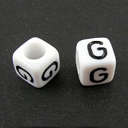 Letter Acrylic European Beads, Horizontal Hole, Cube, Letter.G, 10x10x10mm, Hole: 3.5~4mm, about 598pcs/500g(OPDL-R050-10mm-G)