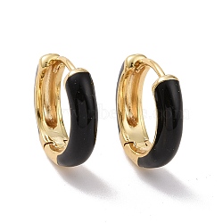 Black Enamel Hinged Hoop Earrings, Rack Plating Brass Jewelry for Women, Cadmium Free & Lead Free, Real 18K Gold Plated, 17x4mm, Pin: 0.8mm(EJEW-C030-09G)
